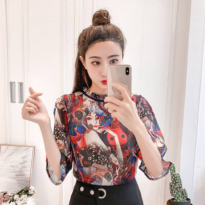 

Womens Floral Print Loose Pullover Chiffon Blouse To