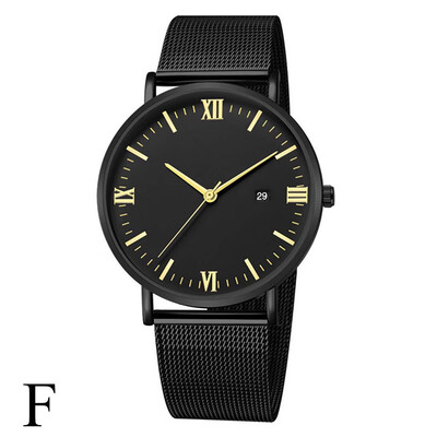 

Gobestart Luxury Fashion Stainless Steel Mesh Belt Watch Mens Quartz Calendar Watches