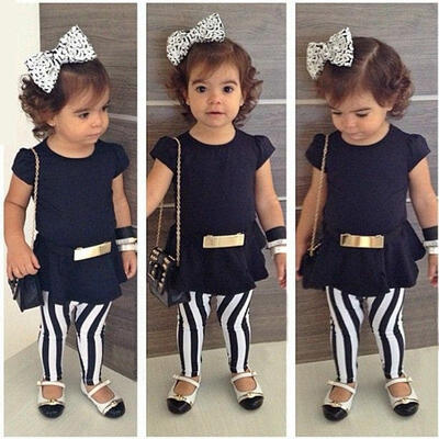 

3pcs Toddler Infant Girls Outfits Short Sleeve T-shirtPantsBelt Clothes Set