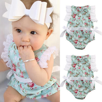 

Cute Newborn Toddler Baby Girl Clothes Lace Floral Romper Bodysuit Outfits 0-24M