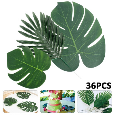 

36pcs Hawaiian Tropical Faux Artificial Palm Leaves Decorations Summer Jungle Theme Party Supplies for Home