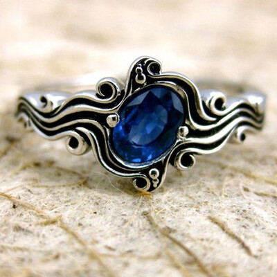 

Beautiful 16Ct Blue Sapphire Women Silver Engagement Wedding Party Ring Size 6-10