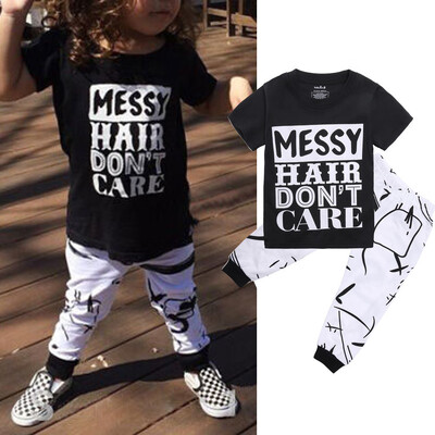 

2019 2PCs Fashion Kids Baby Kids T-shirt Tops & Pants Outfits Set Casual Clothes