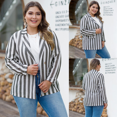 

Roseonmyhand Womens Plus Size Casual Lapel Long Sleeve Loose Striped Print Button Coat