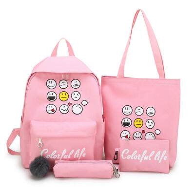 

4pcsset Cartoon Printing Women Canvas Top-handle Pen Bags Clutch Backpacks