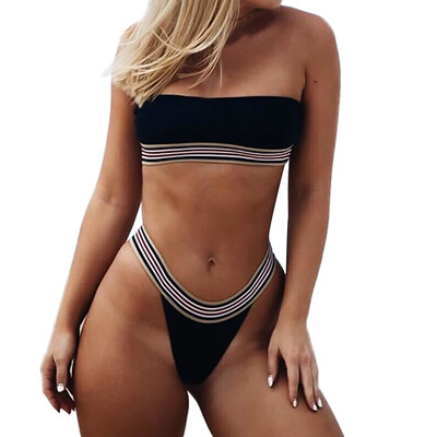 

Saidsome Women Bikini Set Swimwear Push-Up Padded Stripe Bra Swimsuit Beachwear BK