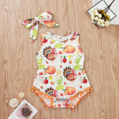 

2PCS Newborn Baby Girl Thanksgiving & Halloween Clothes Romper Bodysuit Outfits