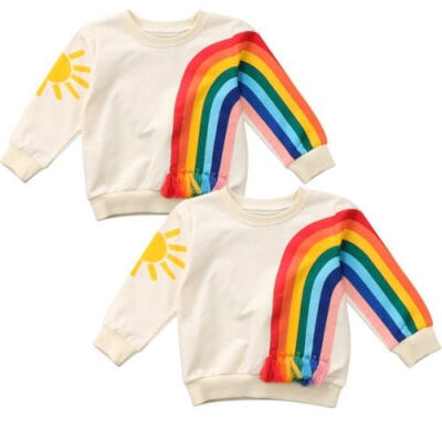 

2018 Baby Girls Kids Long Sleeve Clothes Sun Rainbow Cotton T-Shirt Blouse Sweatshirt 1-6Y