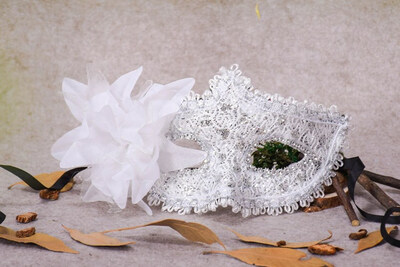 

FUNNYBUNNY Masquerade Mask for Women Mardi Gras Mask with Flower White Lace hollow out princess mask