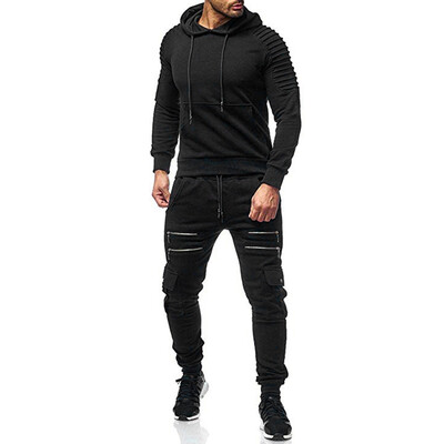

Toponeto Mens Autumn Print Zipper Sweatshirt Hooded Top Pants Sets Sports Suit Tracksuit