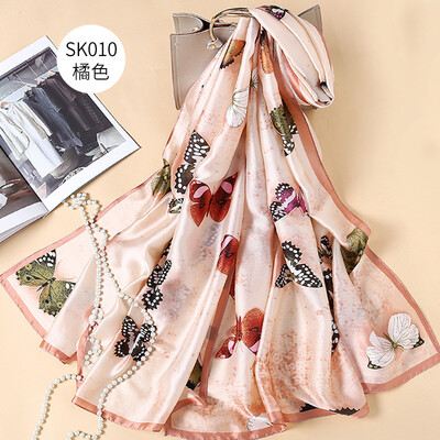 

Spring&summer new art small fresh beach towel sunscreen silk new silk satin butterfly print shawl wholesale SK010