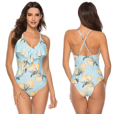 

Saidsome Women High Waist Backless Cross Swimwear Ruffle Swimsuit Push Up Padded Bikini
