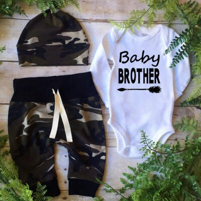 

Cute Newborn Baby Boys Cotton Tops Romper Camouflage Pants 3Pcs Outfits Set Clothes