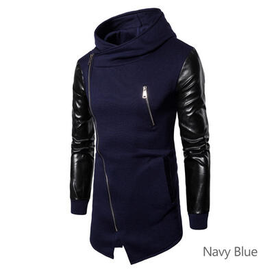 

Casual Patchwork Long Sleeve Slim Fit Hoodies For Men Fashion Side Zipper Hooded Coat Jacket