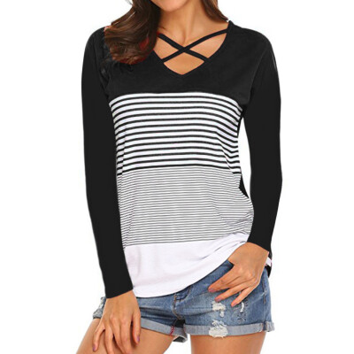 

Starmoon Women Ladies Stripe Splice T-Shirt Long Sleeve Casual Tops Blouse