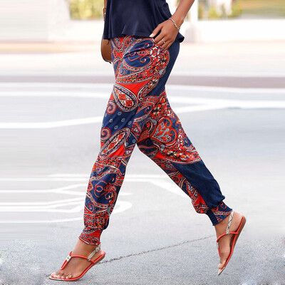 

Women High Waist Printing Easy Trousers Long Pants Sandy Beach Pants With Pocket