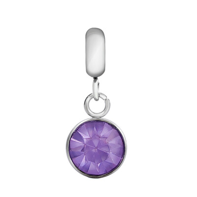 

316 Stainless Steel European Dangle Beads with Rhinestone Large Hole Pendants Flat Round Stainless Steel Color Tanzanite