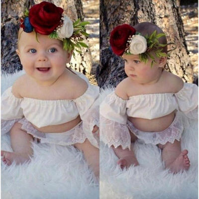 

Infant Baby Girls Off Shoulder Lace Party Tops Shorts Outfits Set Clothes Summer