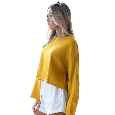 

Women Hoodies Sweatshirt Solid O-Neck Long Sleeve T-Shirt Casual Tracksuit Pullover Top PinkGreyYellow