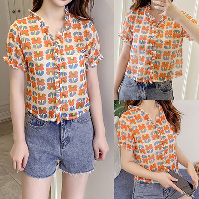 

Starmoon Fashion Women Top Smock Printing Shirt V-Neck Short Sleeve Loose Blouse