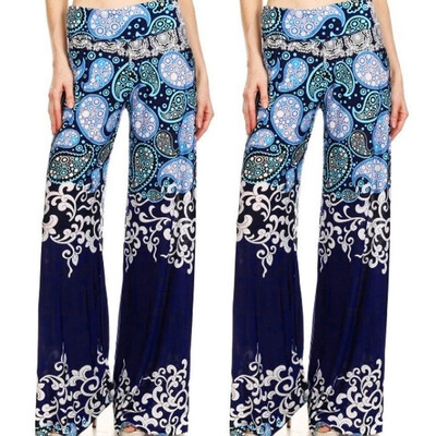 

Womens Daily Casual Loose Print Stretchy Wide Leg Palazzo Lounge Long Pants