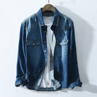 

Toponeto Mens New Fashion Autumn Winter Casual Denim Long Sleeve Pockets Tops Blouse