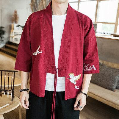 

Toponeto Fashion Mens Cardigan National Print Loose Jacket Yukata Coat Baggy Tops Summer