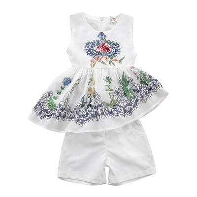 

Baby Girl Clothes for Summer Girls Clothing Set Floral Tops T-shirt Vest Casual Shorts Clothes Set