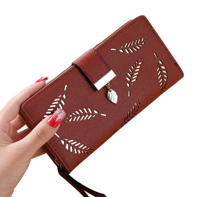 

Women Hollow Leaf Faux Leather Zipper Clutch Purse Long Wallet Cash Card Holder