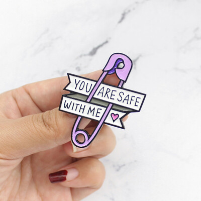 

Mysterious Purple Enamel Pins Paper Clip You Are Safe With Me Heart Brooch