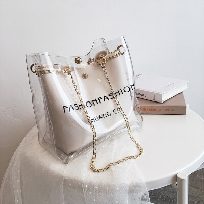 

Advanced foreign gas bag chain jelly transparent bag new 2019 summer mother bucket bag fresh oblique satchel bag