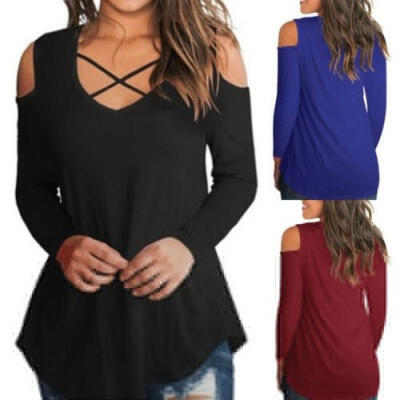 

Fashion Womens Long Sleeve T Shirt Lady Loose V-Neck Casual Shirt Top Plus Size