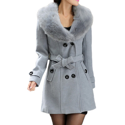 

Toponeto Womens Winter Lapel Wool Coat Trench Jacket Long Sleeve Overcoat Outwear