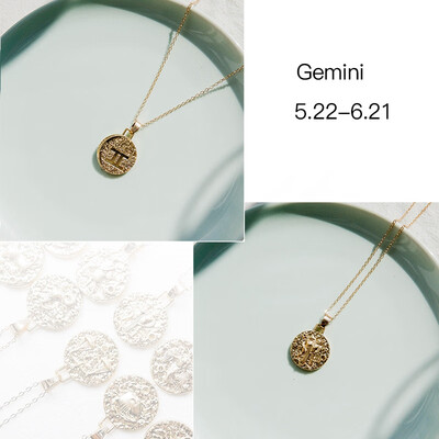 

12 Constellation Jewelry Necklace Gold Virgo Libra Scorpio Sagittarius Capricorn Aquarius Zodiac Vintage Circle Pendant Necklace