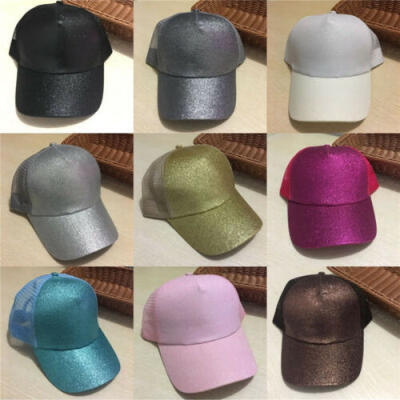 

HOT Women Ponytail Baseball Cap Sequins Shiny Messy Bun Hat Sun Caps One Size