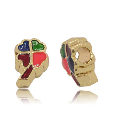 

Nickel Free & Lead Free Unfading Golden Alloy Enamel European Beads Large Hole Clover Beads Colorful 16x10x7mm Hole 5mm