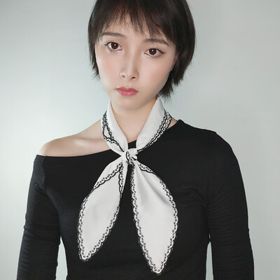 

Ins new solid color small fresh retro trend Korean silk scarf female embroidery multi-function wild decorative scarf
