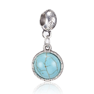 

Tibetan Style Alloy European Dangle Beads with Synthetic Turquoise Half Round Antique Silver 28mm Hole 5mm