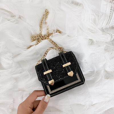 

Fashion mini shoulder Messenger bag female 2019 new chic chain double belt tongue sequins wild small square bag