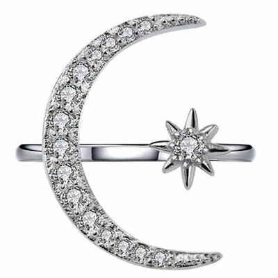 

925 Sterling Silver Crescent Moon Star Diamond Rings Engagement Bridal Wedding Rings Fashion Jewelry Suitable