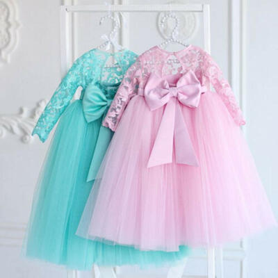 

US Baby Kid Flower Girl Dress Bowknot Party Wedding Bridesmaid Gown Formal Dress
