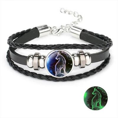 

Constellation Luminous Bracelet Leather Woven Bracelet Punk Zodiac Bracelet Jewelry For Men Women