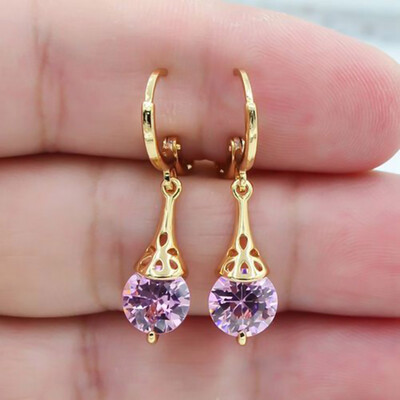 

Fashion Gold Color Filling Round Rainbow Mystic Topaz Zirconia Earrings
