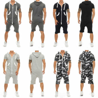 

Stylish Men Short Sleeve Shirts Pants Romper Jumpsuit One Piece Shorts Playsuits