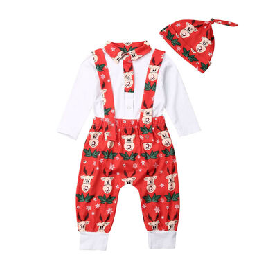 

Infant Baby Boys Girl Christmas Outfits Romper Tops Suspender Pants Elk Xmas Set