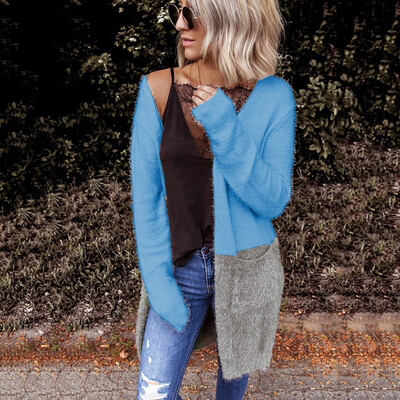 

Toponeto Women Long Sleeve Patchwork Long Type knitting Cardigans Sweater Outerwear