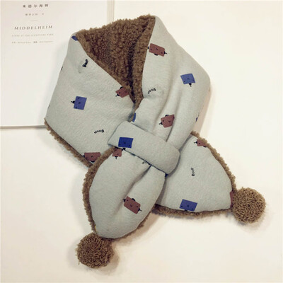 

Autumn And Winter Print Children Scarves Double-Faced Plush Ball Cute Baby Boys Girls Cross