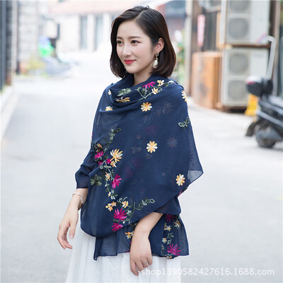 

2018 explosion models autumn&winter flowers embroidery cotton&linen scarf bib literary national wind embroidery sunscreen shawl scarves