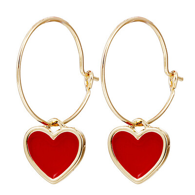 

New Design Peach Heart Circle Earrings Red Color Cute Style Earrings For Women Jewelry