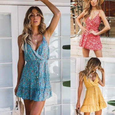 

Women Floral Printed MIni Dress Summer Evening Party Beach Short Sundress